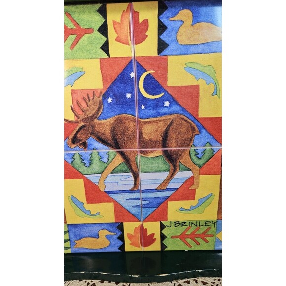 J. Brinley Art Tile in a Wooden Serving Tray Moose Scene (read) - Picture 5 of 12